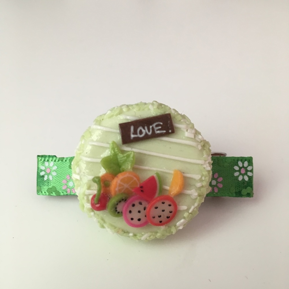 Handmade miniature cake hair clip accessory